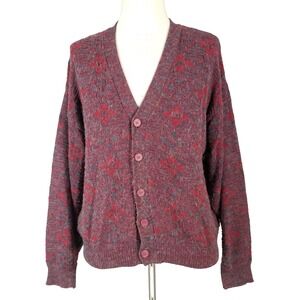 White Oak Cardigan Sweater Mens L Red Fuzzy Grandpa Grunge Retro‎ 90s Style